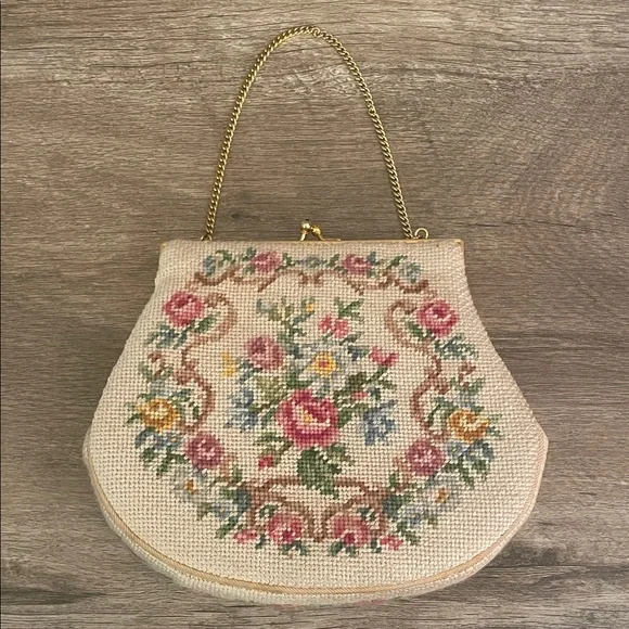 Vintage Floral Needlepoint Purse - Picture 1 of 12